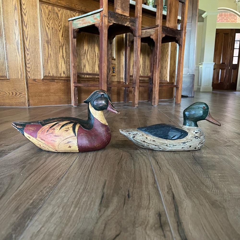 Set of 2 Vintage Wooden Ducks